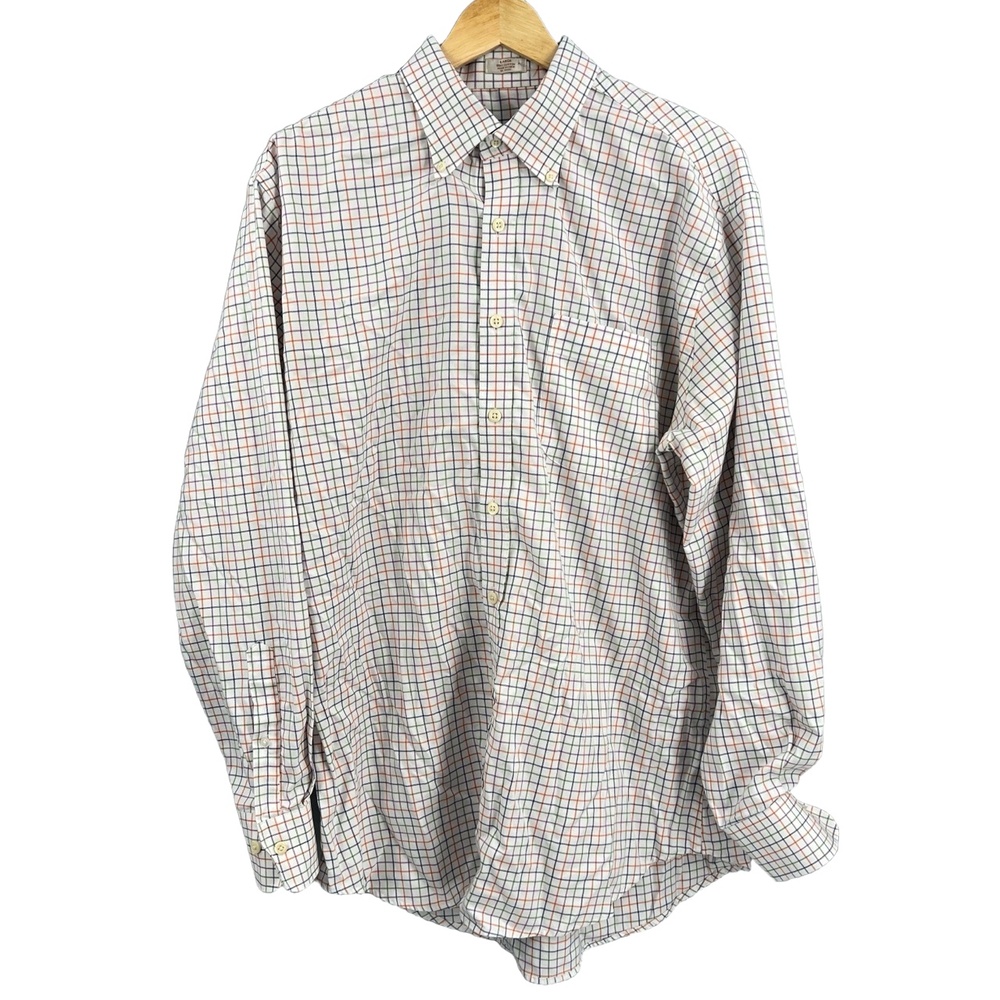 Peter Millar‎ Button-Down Shirt White Multicolor Plaid Large 100% Cotto